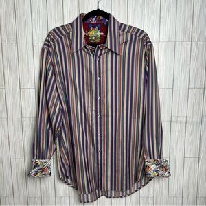 Robert Graham Men’s Long Sleeve Button Front Striped Shirt Flip Cuff‎ Size XL
